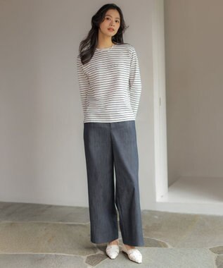 J.PRESS LADIES メタリックロゴ ロンＴ オフ×ダークネイビー系