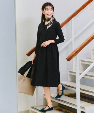 Tiaclasse 【ダブルクロス・洗える】 ナローVネックワンピース ブラック