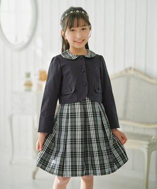 組曲 KIDS 【150-160㎝】チェックタフタドッキング ワンピース モノトーン系