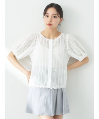 earth music&ecology コンパクトレースカーディガン White