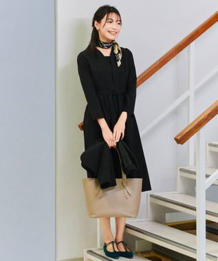 Tiaclasse 【ダブルクロス・洗える】 ナローVネックワンピース ブラック