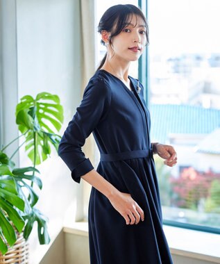 Tiaclasse 【ダブルクロス・洗える】 ナローVネックワンピース ネイビー