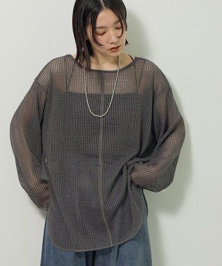 Green Parks メッシュ長袖ゆるカットプルオーバー