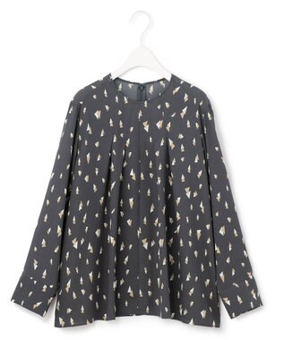 ICB 【UVケア・速乾】Back Satin Amunzen クルーネックブラウス グレー柄