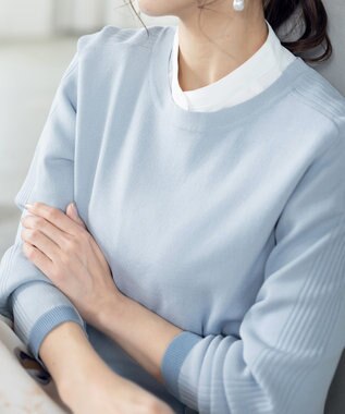 Tiaclasse L 【新色追加・洗える】配色スリットニット サックス