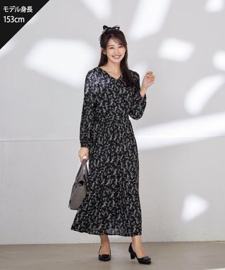 Tiaclasse 【洗える・新色追加】パフスリーブプリーツワンピース ネイビー