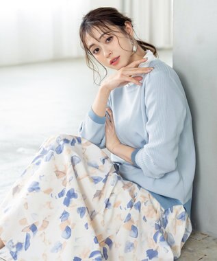 Tiaclasse L 【新色追加・洗える】配色スリットニット サックス