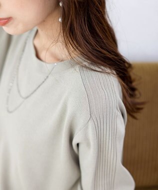 Tiaclasse L 【新色追加・洗える】配色スリットニット グレージュ