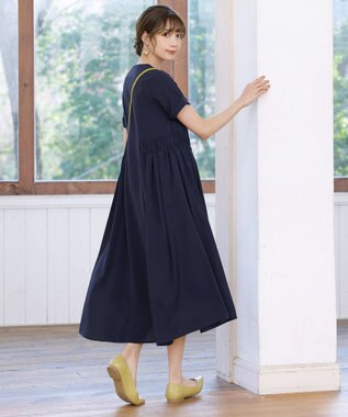 Tiaclasse 【洗える】サイドギャザーワンピース ネイビー