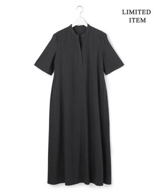 ICB L 【先行予約・WEB限定・丈が選べる】ナチュラルストレッチタフタ 5分袖ワンピース チャコール