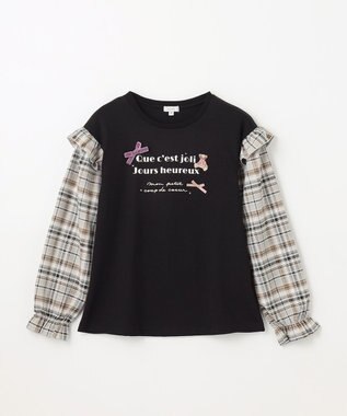 ANY KIDS チェック袖 ドッキング プルオーバー ブラック