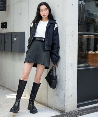 WEGO ナイロン切替ショートスタジャン ブラック