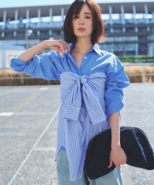 23区 【Oggi掲載・見上愛さん着用】CANCLINI シャーティング ルーズフィットシャツ ブルー系