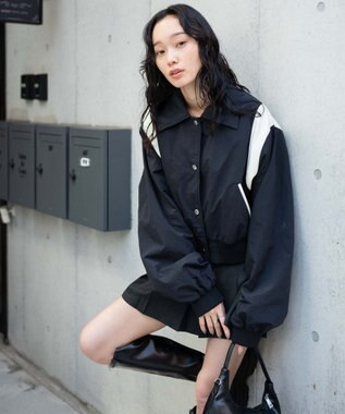 WEGO ナイロン切替ショートスタジャン ブラック