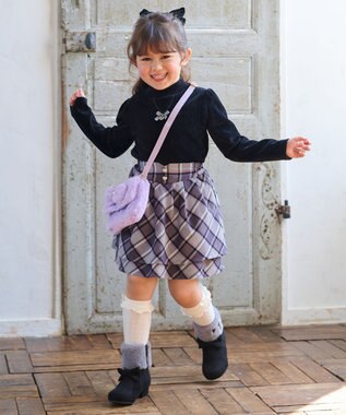 ANY KIDS シャギーチェックスカート ブラック系