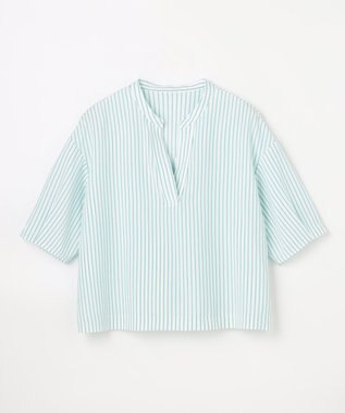 ANY 楽映えスキッパーブラウス グリーンストライプ