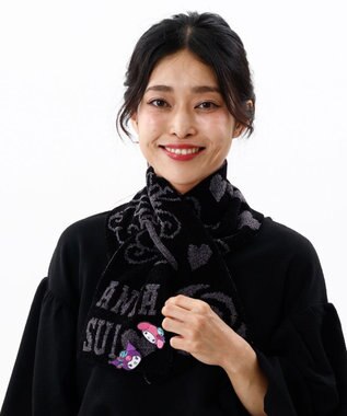 AURORA 【 ANNA SUI（アナ スイ）】マイメロディ&クロミ 刺しゅうブローチ付きモールニットマフラー ブラック