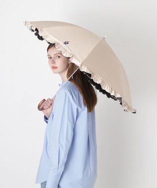 MOONBAT 【WEB限定/遮光率100%/遮熱/UV】POLO RALPH LAUREN（ポロ ラルフローレン）晴雨兼用日傘 ワンポイント ポロベア刺繍 フリル 長傘 ベージュ