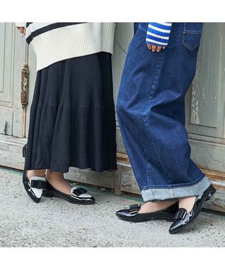ing <ing>【WEB限定】【レイン対応】リボンモチーフフラットパンプス ブラックコンビ
