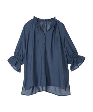AMERICAN HOLIC 接触冷感　フリル衿５分袖ブラウス Navy