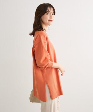 Green Parks もちやわサイドリブニットチュニック Orange