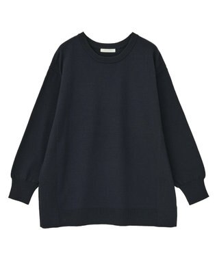 Green Parks もちやわサイドリブニットチュニック Dark Navy