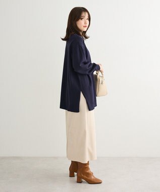 Green Parks もちやわサイドリブニットチュニック Dark Navy