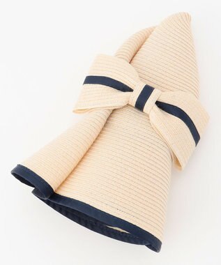 ANY SIS 【UVカット・洗える】リボンブレード ハット アイボリーベージュ×ネイビー