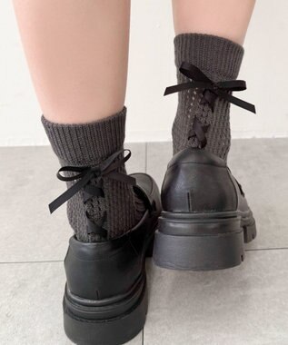 WEGO レースアップリボンソックス グレー