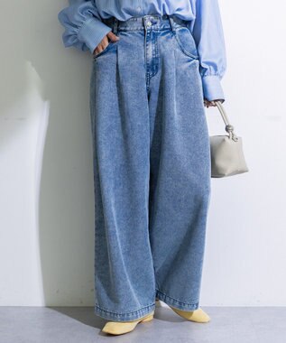 Green Parks デニムタックワイドパンツ Light Indigo