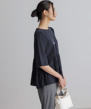 組曲 バウンディングシャーティング ブラウス ネイビー系