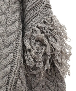 Green Parks フリンジスリーブショート丈ケーブルニット Light Gray