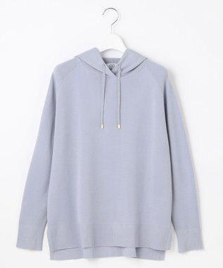 J.PRESS LADIES L 【洗える】HOODIE ニット パーカー サックスブルー系