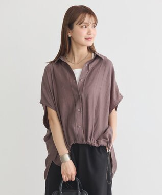 earth music&ecology 【接触冷感】裾ドロストフレンチスリーブシャツ Brown