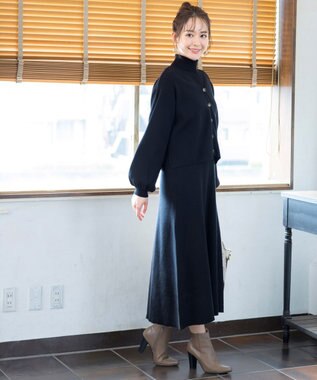 Tiaclasse 【洗える】大人上品なニットカーデ＋ワンピースセット ブラック