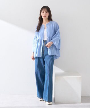 earth music&ecology コットンボイルギャザーシャツ Sax