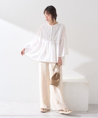earth music&ecology コットンボイルギャザーシャツ Off White