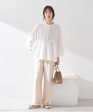 earth music&ecology コットンボイルギャザーシャツ Off White