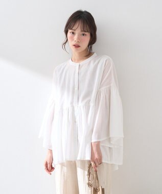 earth music&ecology コットンボイルギャザーシャツ Off White