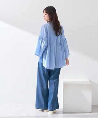 earth music&ecology コットンボイルギャザーシャツ Sax