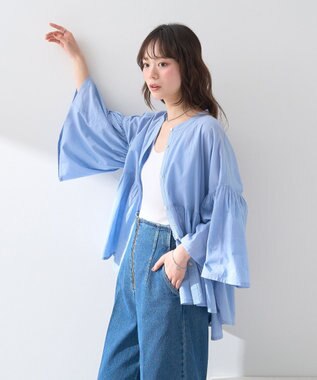 earth music&ecology コットンボイルギャザーシャツ Sax