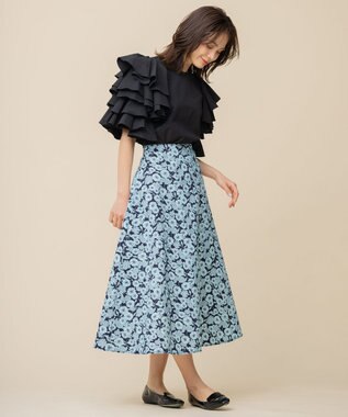 組曲×setsuko sagittaire】バイカラーフラワープリント フレアスカート 