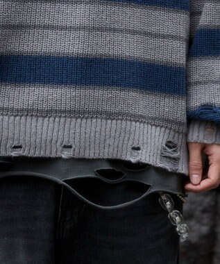 WEGO 【ユニセックス着用ITEM】アゼアミボーダーニットプルオーバー グレーボーダー