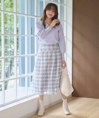 Feroux ラメチェック フレアスカート ブルー系