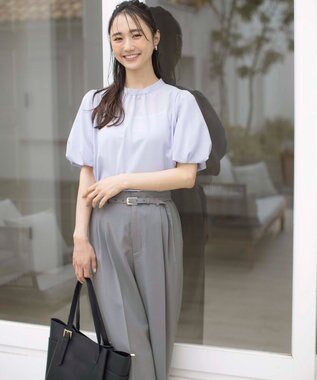 ANY SIS 【洗える】シアーストライプ ブラウス ライトブルー