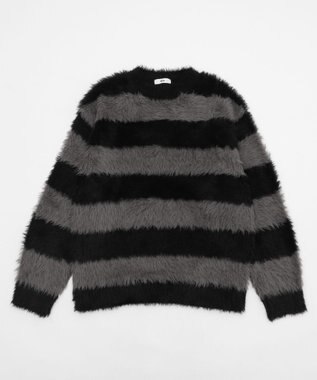 WEGO 【2025秋冬新作/ユニセックス着用ITEM/MLサイズ展開】フェザーニットプルオーバー ブラックボーダー