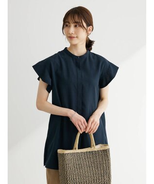 Green Parks 接触冷感　比翼シャツチュニック Dark Navy