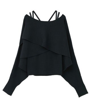 earth music&ecology 【2WAY】【洗濯機洗い可】SET2点クロスニット＋キャミソール Black