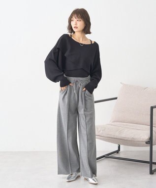 earth music&ecology 【2WAY】【洗濯機洗い可】SET2点クロスニット＋キャミソール Black