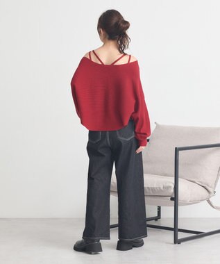 earth music&ecology 【2WAY】【洗濯機洗い可】SET2点クロスニット＋キャミソール Bordeaux